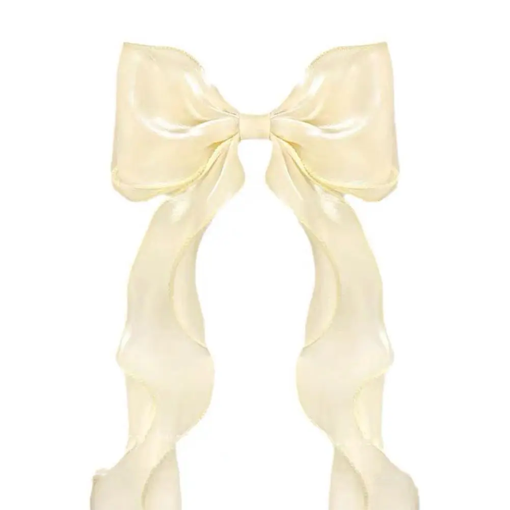Elegant Bow Ribbon Hair Clip Simple Solid Satin Spring Clip Hair Girls Hair Retro Pin Bows Barrettes Long Accessories Hair B8L3