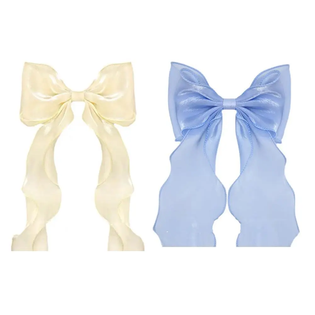 Elegant Bow Ribbon Hair Clip Simple Solid Satin Spring Clip Hair Girls Hair Retro Pin Bows Barrettes Long Accessories Hair B8L3