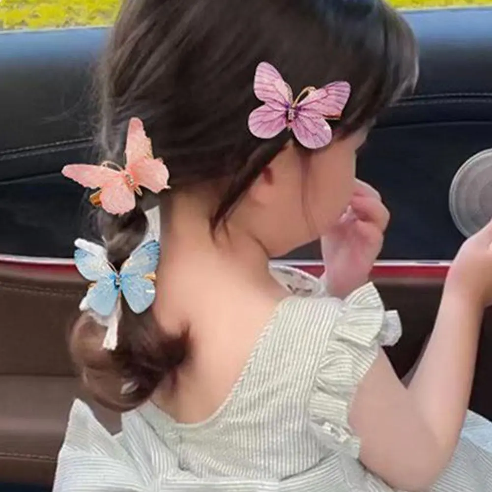 2pcs/set Colorful Chiffon Artificial Butterfly Hair Clip For Girls Sweet Hair Ornament Hairpin Barrette Fashion Hair Accessories