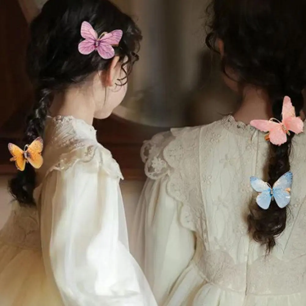 2pcs/set Colorful Chiffon Artificial Butterfly Hair Clip For Girls Sweet Hair Ornament Hairpin Barrette Fashion Hair Accessories