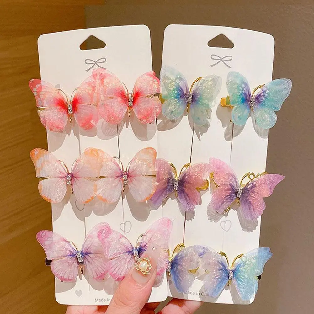 2pcs/set Colorful Chiffon Artificial Butterfly Hair Clip For Girls Sweet Hair Ornament Hairpin Barrette Fashion Hair Accessories