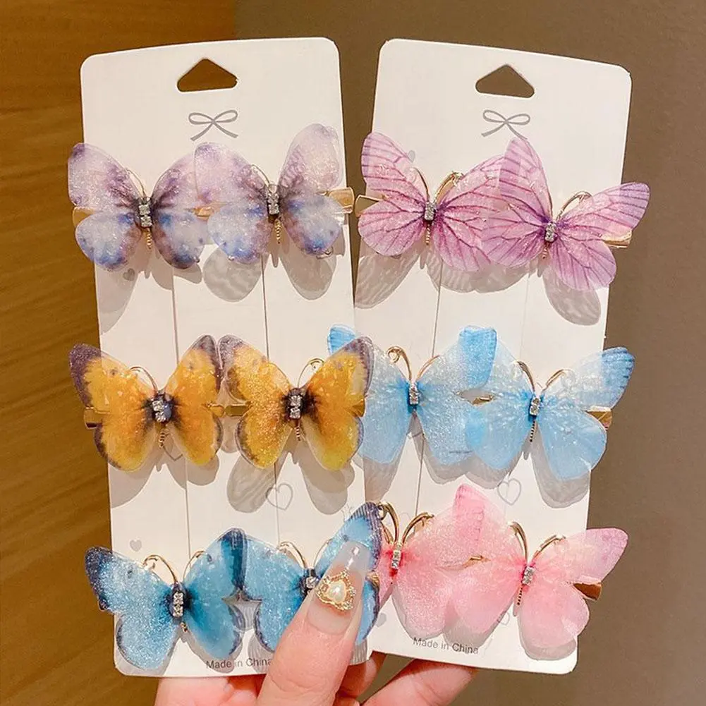 2pcs/set Colorful Chiffon Artificial Butterfly Hair Clip For Girls Sweet Hair Ornament Hairpin Barrette Fashion Hair Accessories