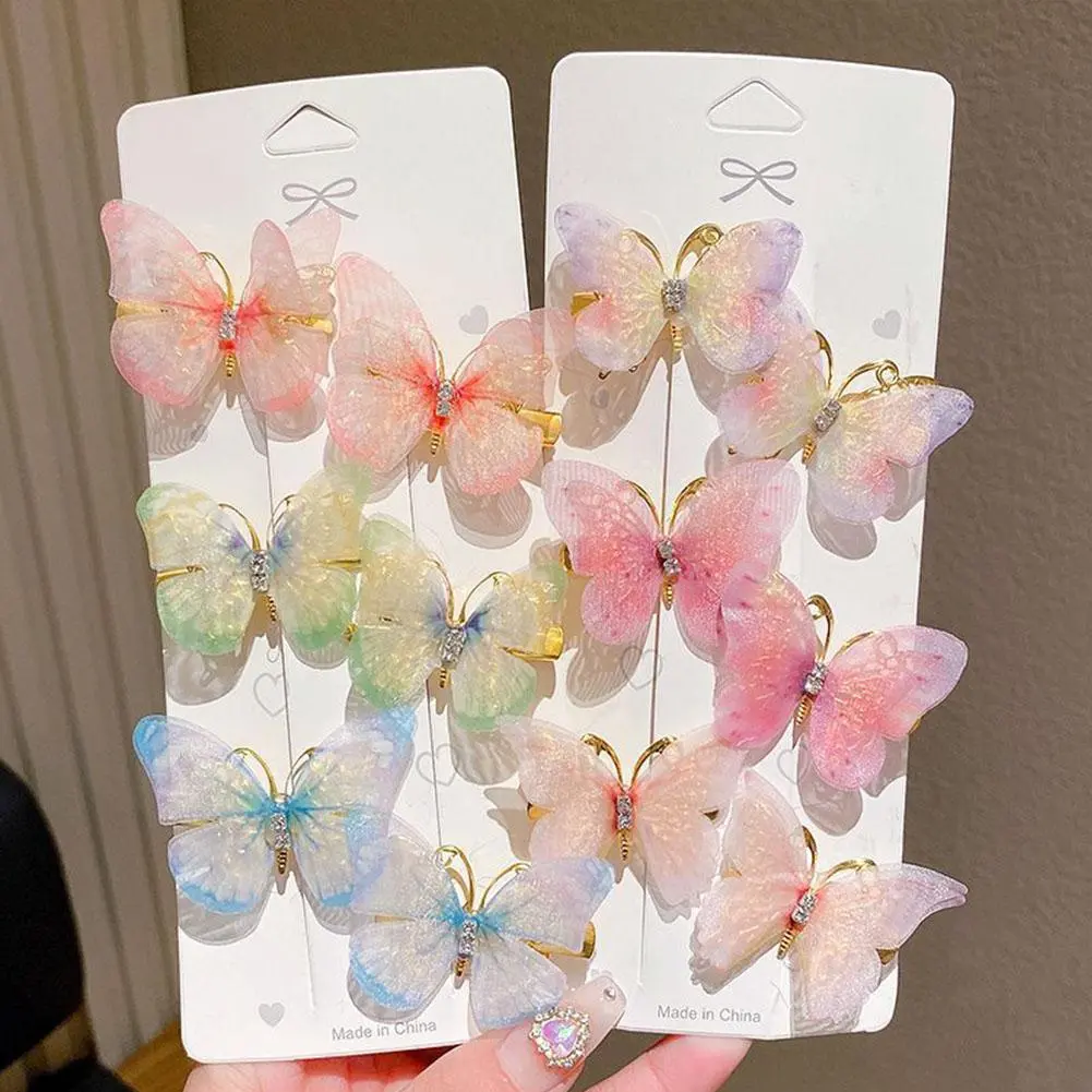 2pcs/set Colorful Chiffon Artificial Butterfly Hair Clip For Girls Sweet Hair Ornament Hairpin Barrette Fashion Hair Accessories