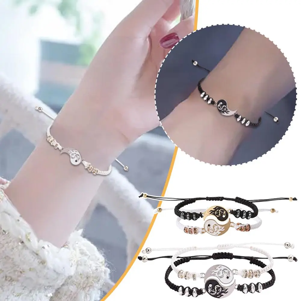 2Pcs/set Dragon Tai Chi Braided Bracelet for Women Men Best Friends Adjustable Yin Yang Bracelets Fashion Couple Jewelry