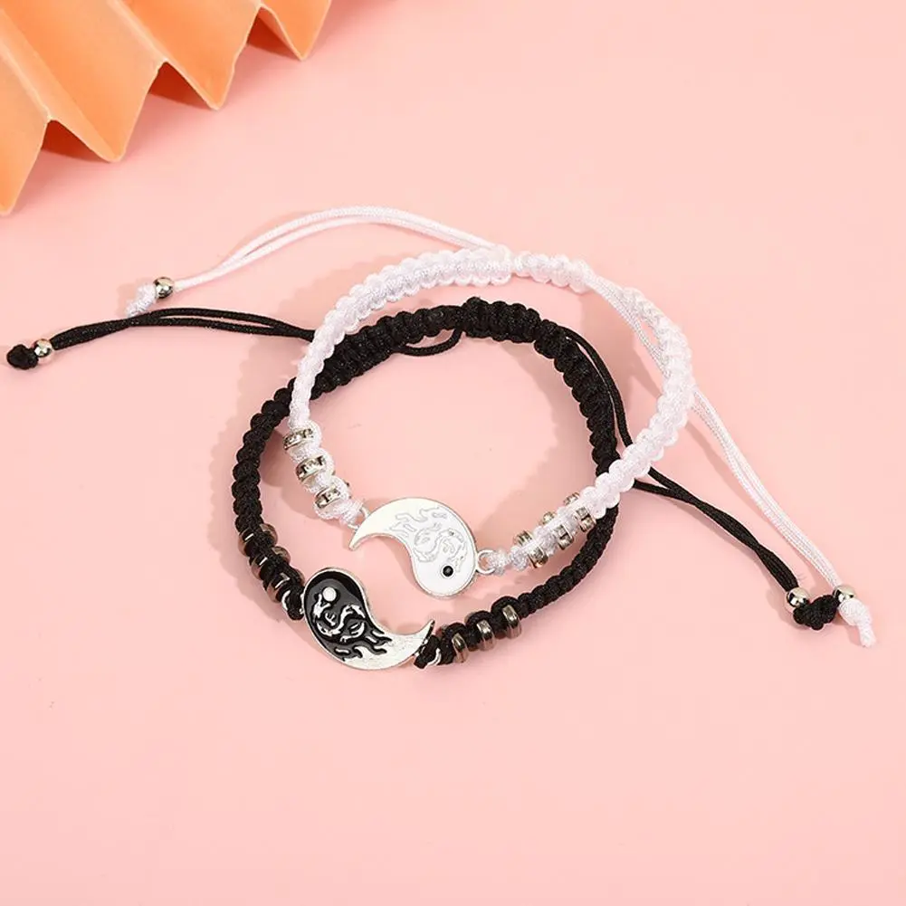 2Pcs/set Dragon Tai Chi Braided Bracelet for Women Men Best Friends Adjustable Yin Yang Bracelets Fashion Couple Jewelry