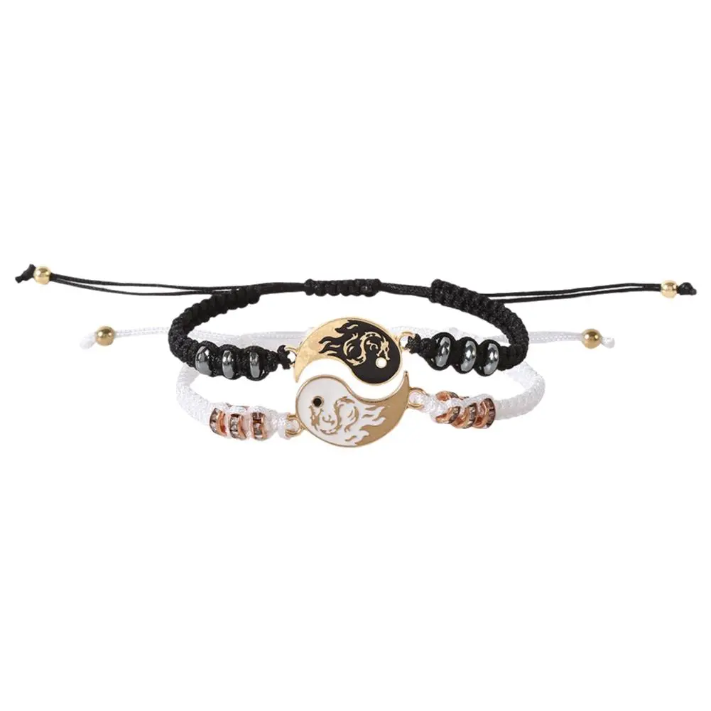 2Pcs/set Dragon Tai Chi Braided Bracelet for Women Men Best Friends Adjustable Yin Yang Bracelets Fashion Couple Jewelry