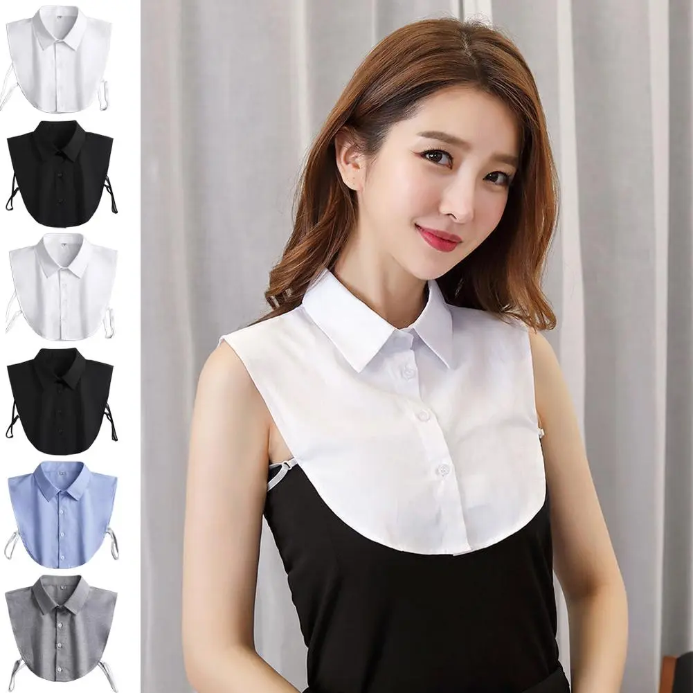 Women Fashion Solid Colour Black White Vertical Small Flip Collar Detachable Versatile Shirt Jumper Jumper Fashion False Collar