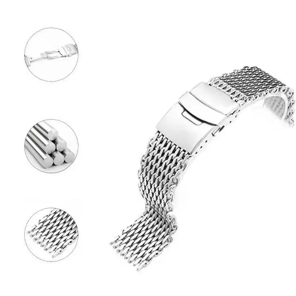 18/20/22/24mm Steel Dive Shark Mesh For Milanese Watch Bracelet Strap Band Weaving Double Snap Strap Woven Watch Straps