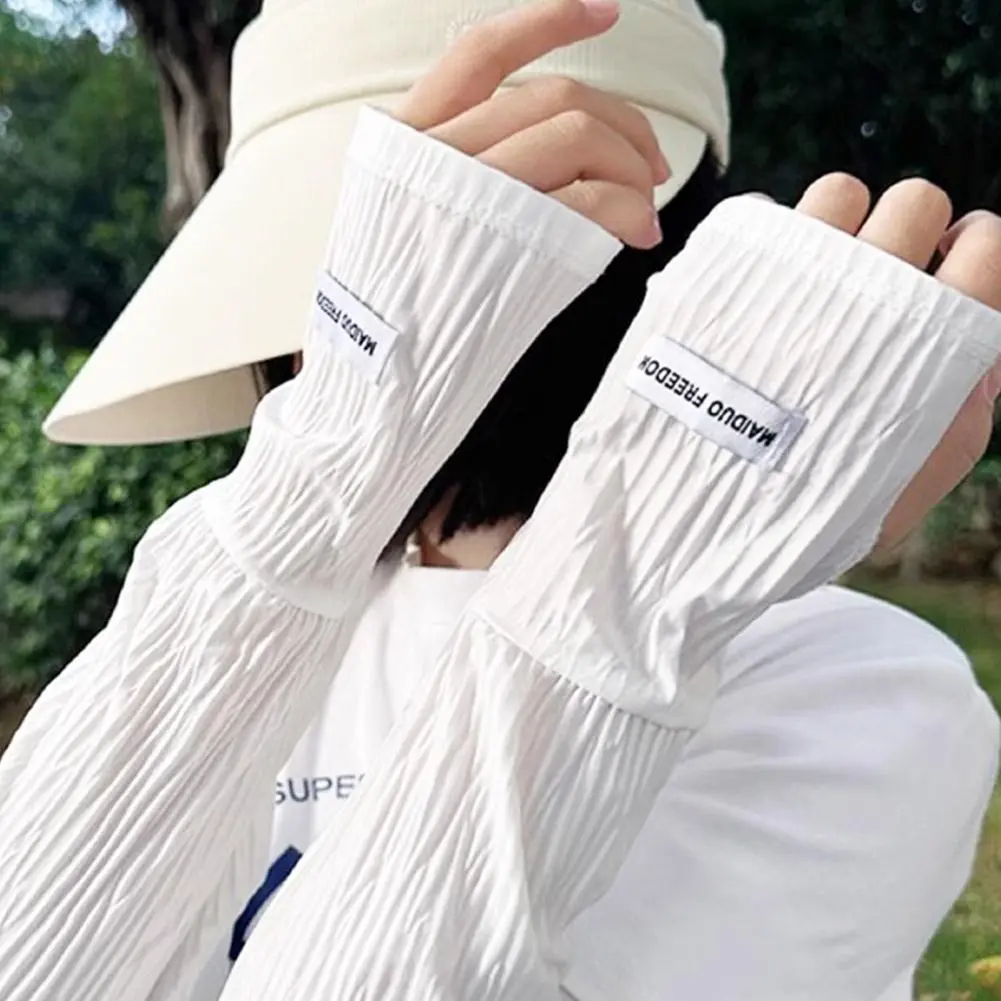 Fashionable Loose Thin Ice Silk Long Sleeves For Women Girls Summer Sunscreen Arm Protector Hand Sleeve Cycling Fingerless Glove