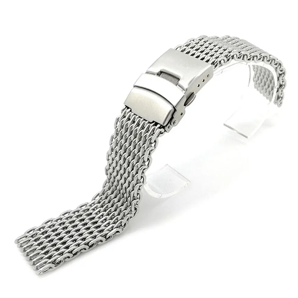 18/20/22/24mm Steel Dive Shark Mesh For Milanese Watch Bracelet Strap Band Weaving Double Snap Strap Woven Watch Straps