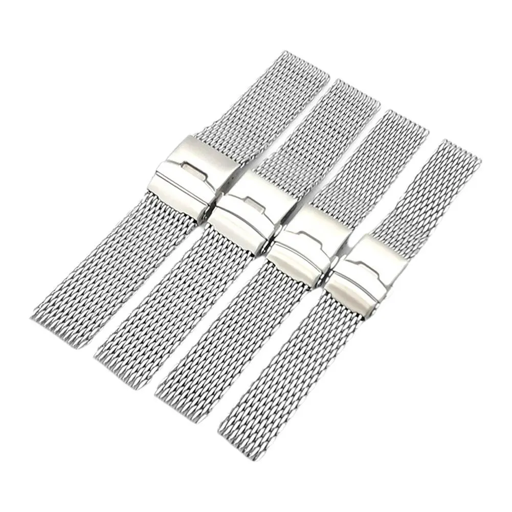 18/20/22/24mm Steel Dive Shark Mesh For Milanese Watch Bracelet Strap Band Weaving Double Snap Strap Woven Watch Straps