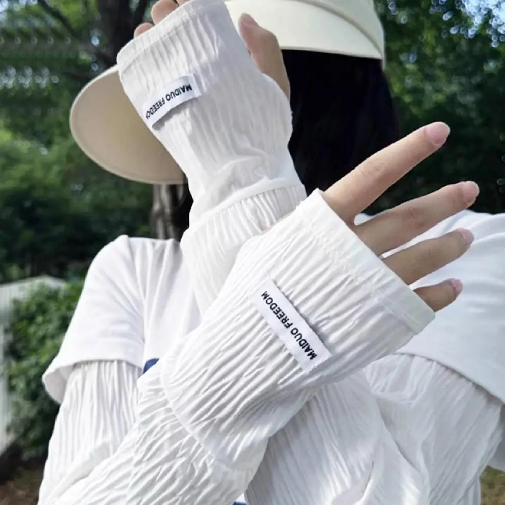 Fashionable Loose Thin Ice Silk Long Sleeves For Women Girls Summer Sunscreen Arm Protector Hand Sleeve Cycling Fingerless Glove