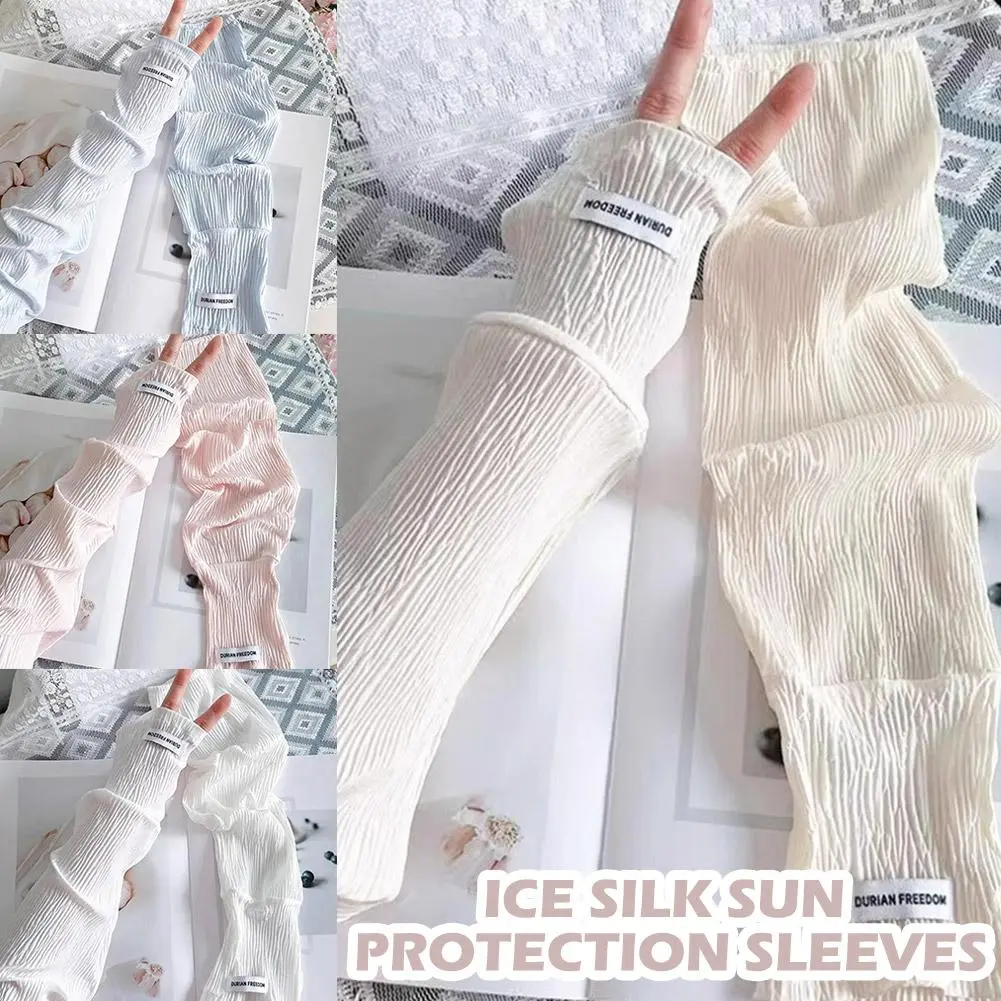 Fashionable Loose Thin Ice Silk Long Sleeves For Women Girls Summer Sunscreen Arm Protector Hand Sleeve Cycling Fingerless Glove