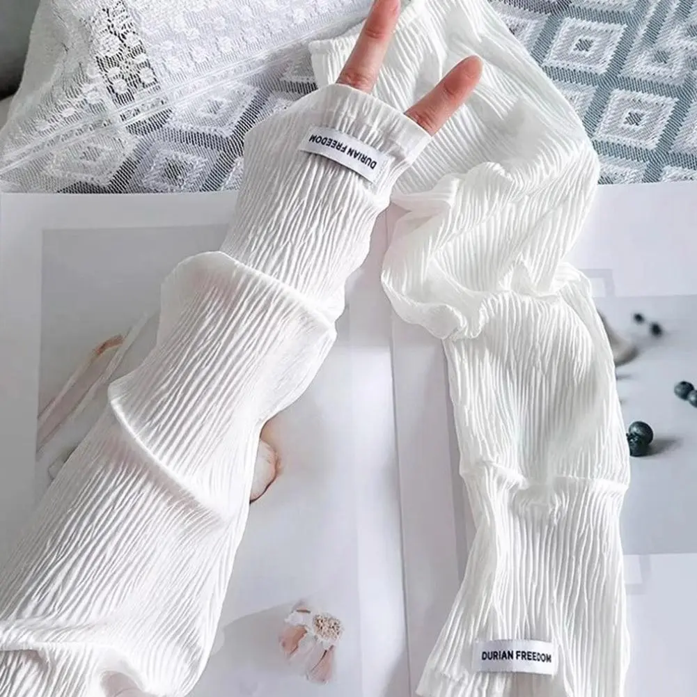 Fashionable Loose Thin Ice Silk Long Sleeves For Women Girls Summer Sunscreen Arm Protector Hand Sleeve Cycling Fingerless Glove