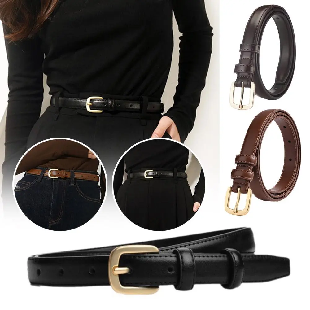 Fashion Genuine Leather Alloy Needle Buckle Black Belt Belt Waist Thin Version Retro Accessories Jeans And Simple Korean Wo U6X3