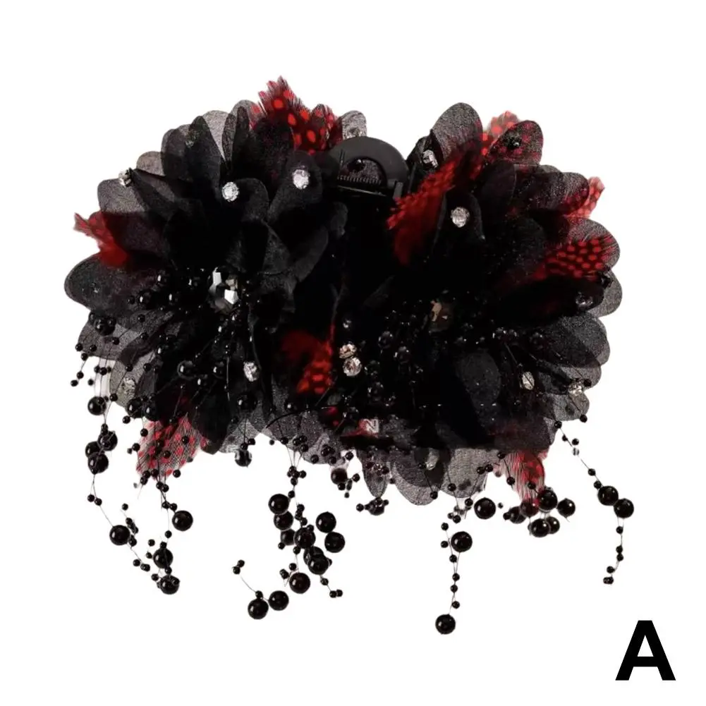 2024 New Flower Tassel Hair Clip Women Elegant Pearl Shark Tassel Hair Accessories Fashion Bead Grab Tassel Feather Clip Cl D3C0