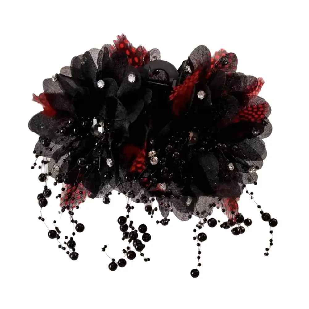 2024 New Flower Tassel Hair Clip Women Elegant Pearl Shark Tassel Hair Accessories Fashion Bead Grab Tassel Feather Clip Cl D3C0