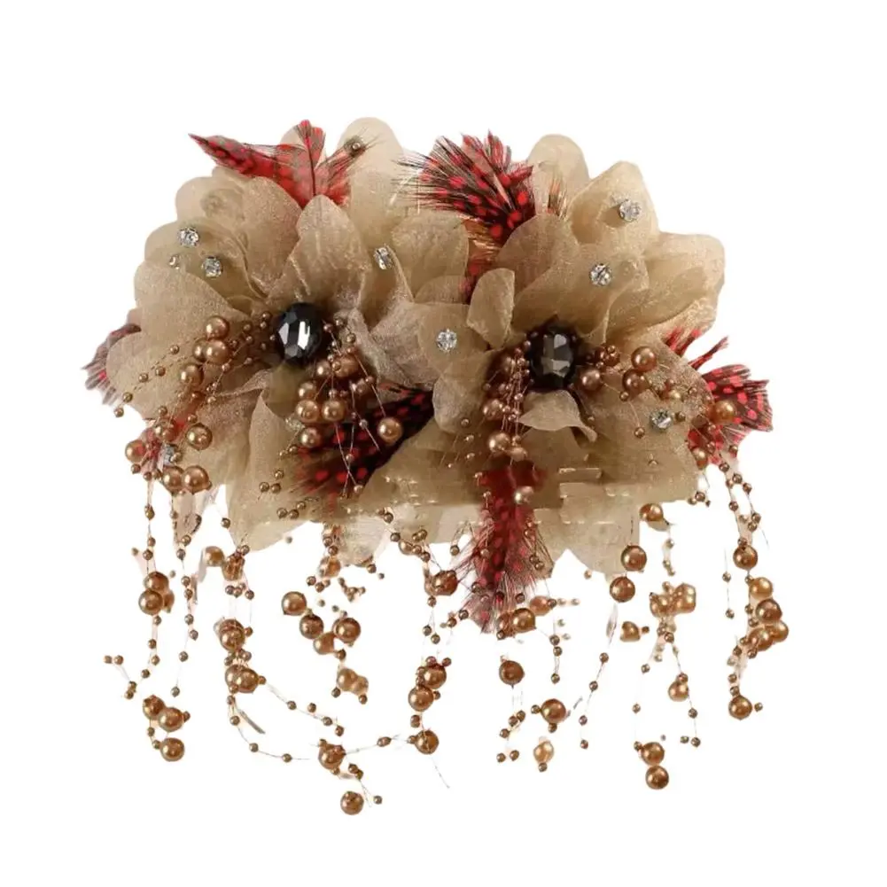 2024 New Flower Tassel Hair Clip Women Elegant Pearl Shark Tassel Hair Accessories Fashion Bead Grab Tassel Feather Clip Cl D3C0