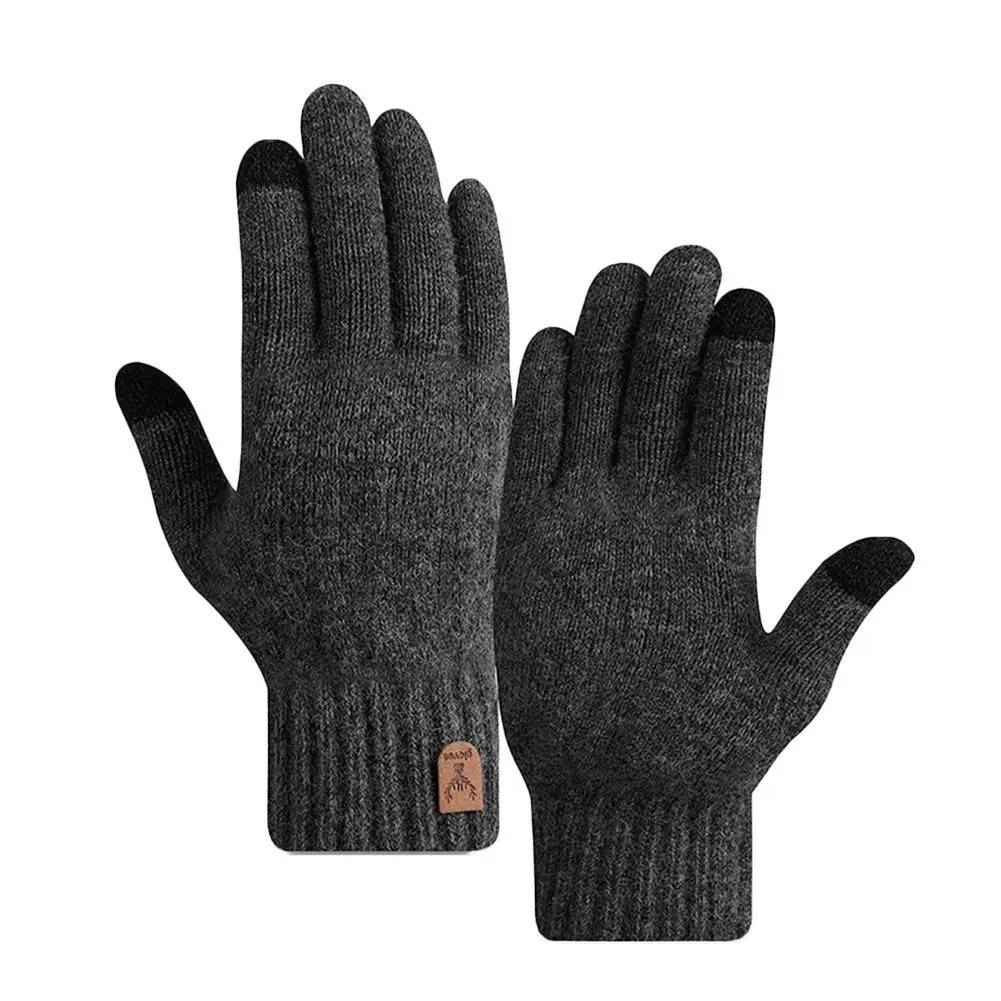 1Pair New Men's Warm Gloves For Winter Touch Screen Plus Velvet Thickened Cold-proof And Warm Wool Knitted Gloves