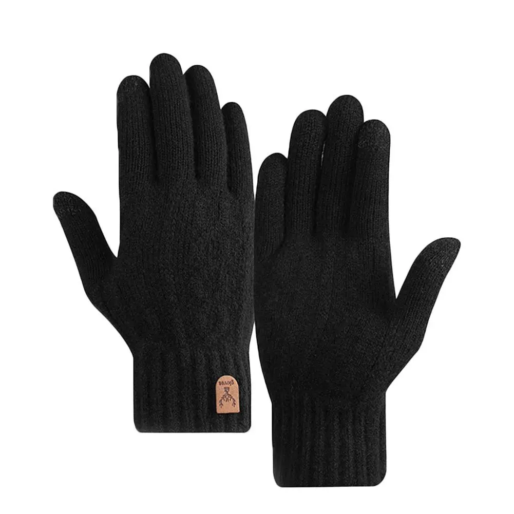 1Pair New Men's Warm Gloves For Winter Touch Screen Plus Velvet Thickened Cold-proof And Warm Wool Knitted Gloves