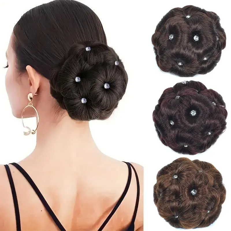 Synthetic High Temperature Fiber Chignon Nine Flowers Flower Natural Hairpiece Hairpin Pearl Bud Donut In Bun Wig Clip Hair B8X0