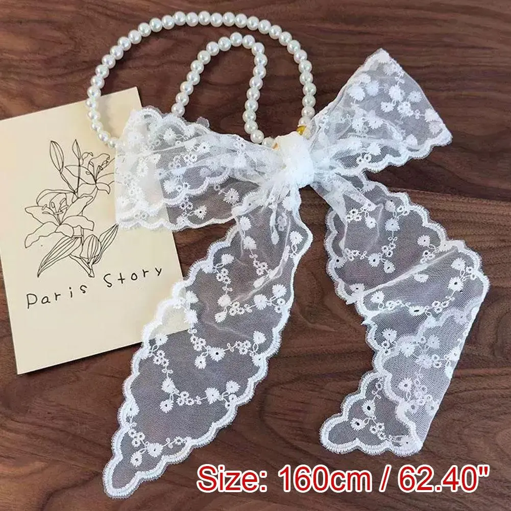 Elegant Pearl Lace Hairband Necklace Women's Long Scarf Multi-Functional Silk Scarf Korean Style Versatile Fashion Accessory