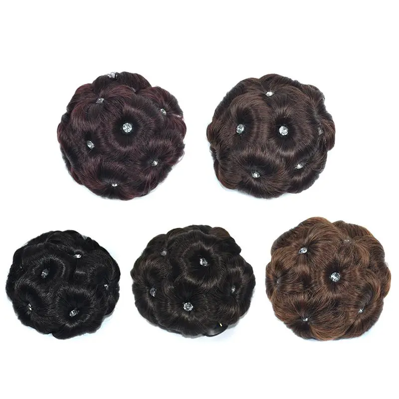 Synthetic High Temperature Fiber Chignon Nine Flowers Flower Natural Hairpiece Hairpin Pearl Bud Donut In Bun Wig Clip Hair B8X0
