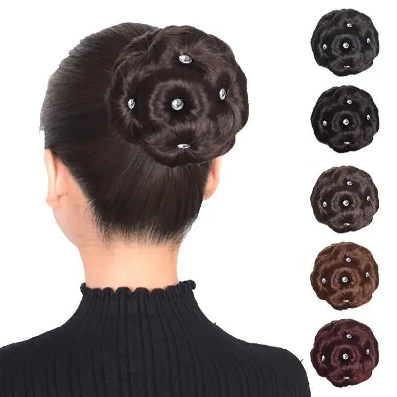 Synthetic High Temperature Fiber Chignon Nine Flowers Flower Natural Hairpiece Hairpin Pearl Bud Donut In Bun Wig Clip Hair B8X0