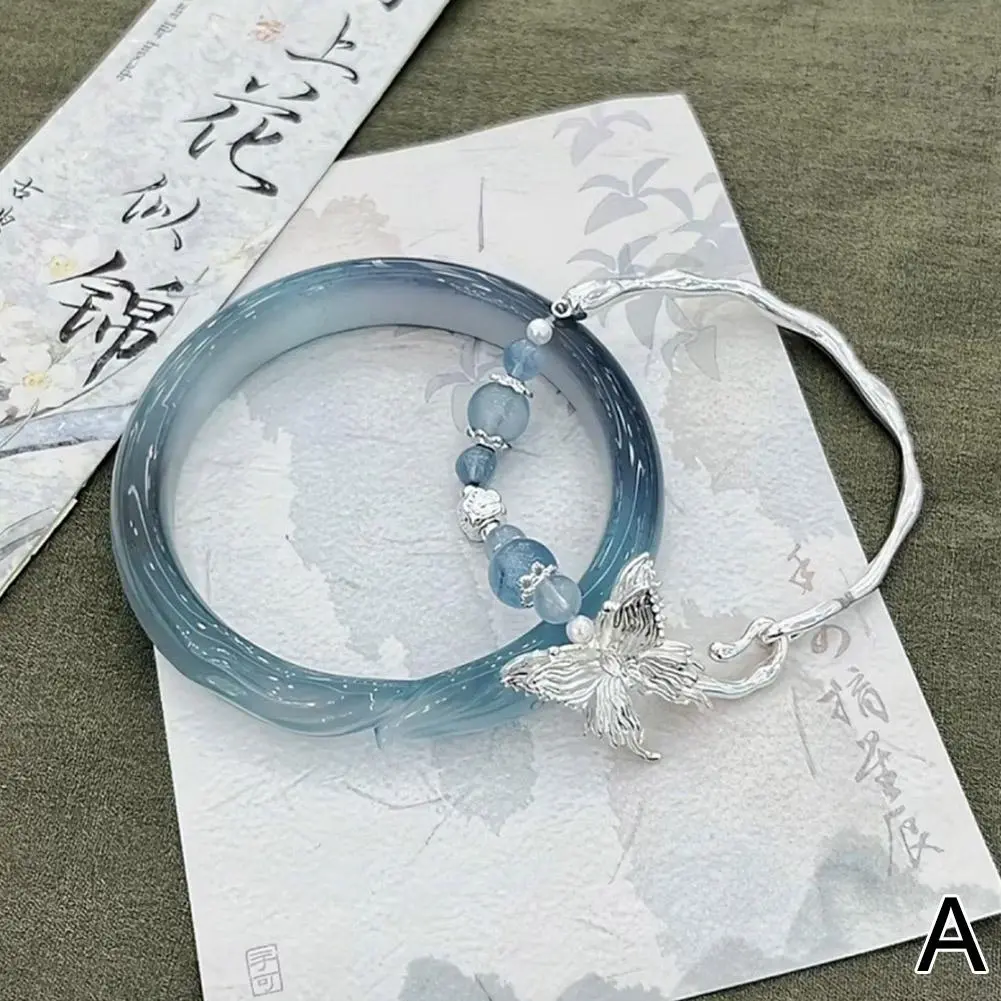 Chinese Style Tassel Beaded Bracelet For Women Retro Butterfly Pendant Charm Bracelets Temperament Bangles Fashion Jewelry Y1F9