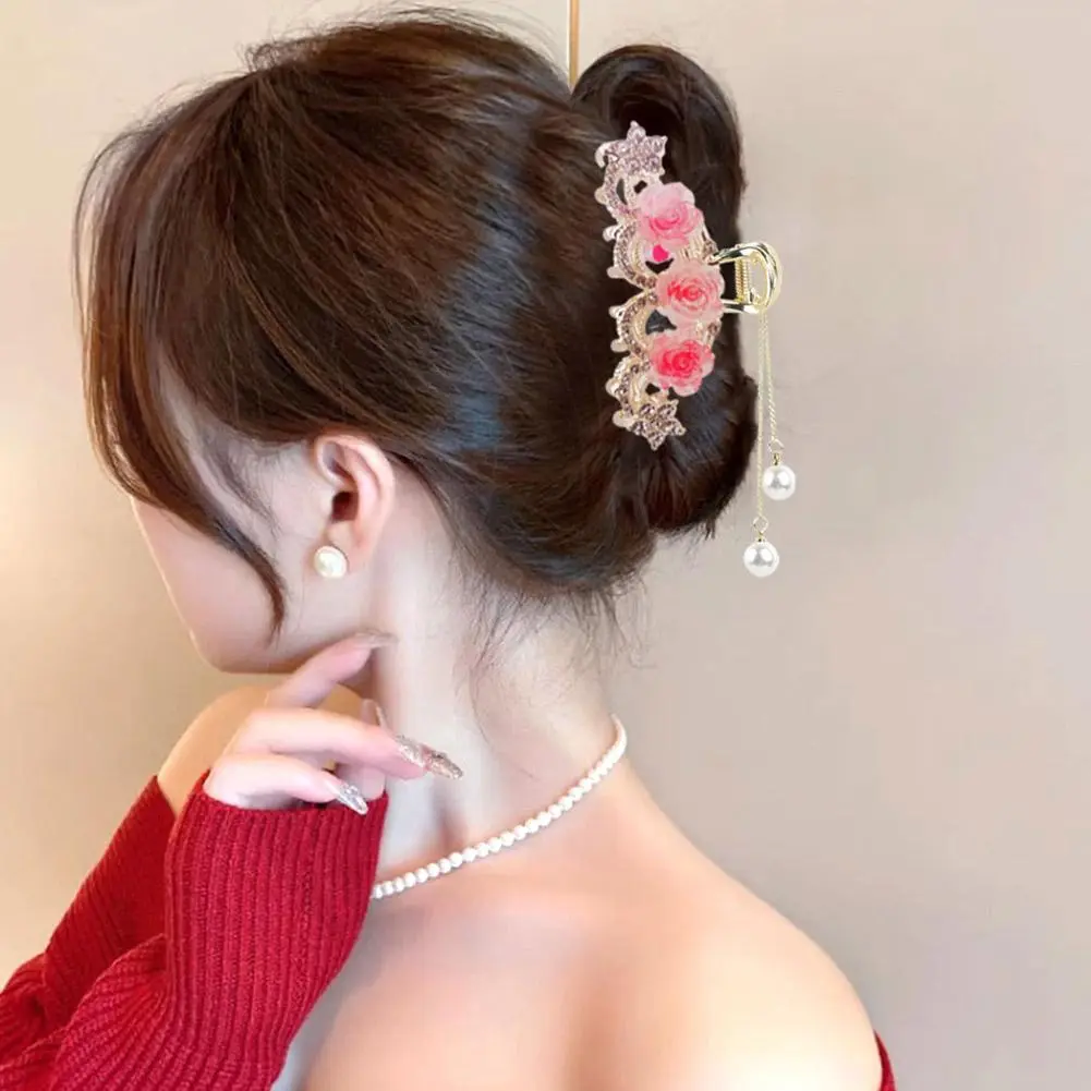 Tea Flower Hairpin Inlaid With Jade Hair Claw Rhinestone Fashion Gold Women'S Clip Hair Headwear Accessories Tassel Clip Ha H3S2
