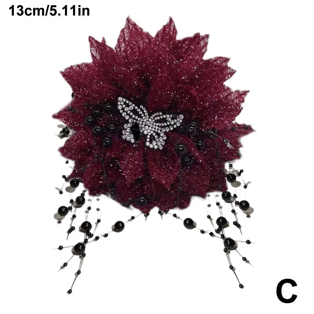 Bow Mesh Rhinestones Chain Fringe Shark Hair Claws For Women Super Fairy Personality Elegant Headwear Tassel Flower Hair Cl N6A0