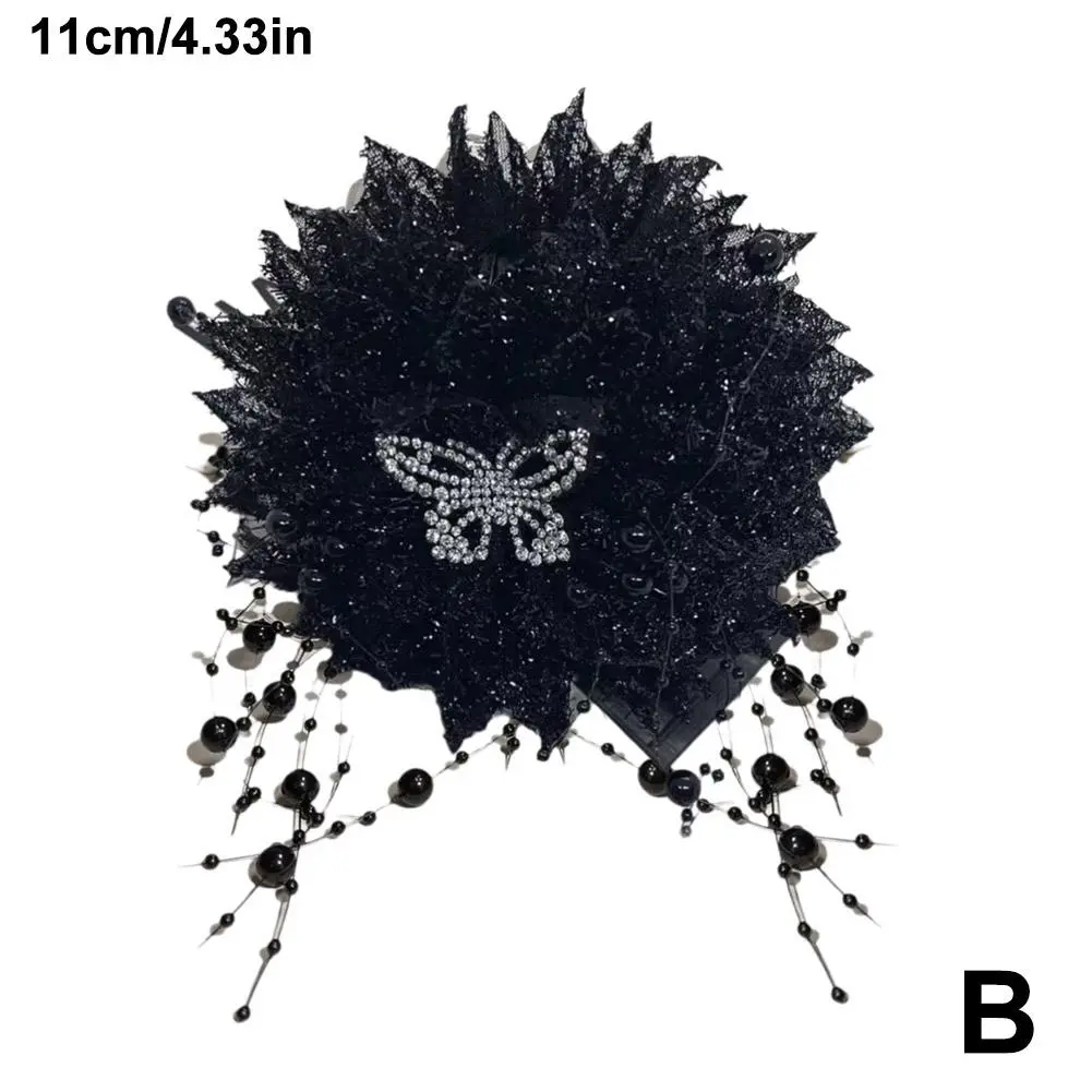 Bow Mesh Rhinestones Chain Fringe Shark Hair Claws For Women Super Fairy Personality Elegant Headwear Tassel Flower Hair Cl N6A0