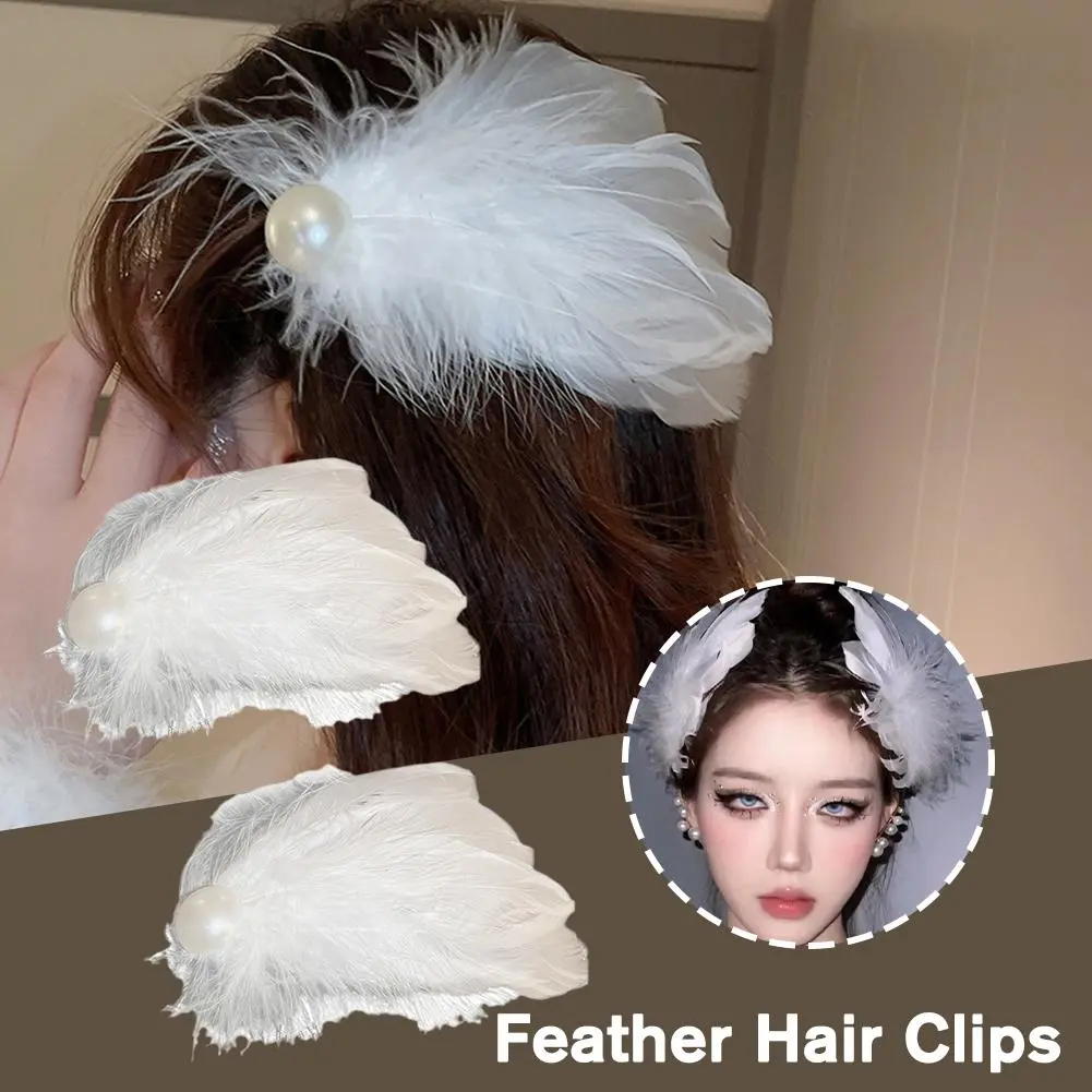 Fairy Style Vacation Feather Hair Clip Personalized Hair Party Costume Barrettes Pearl Swan Ballet Style Accessories Sweet C8X3