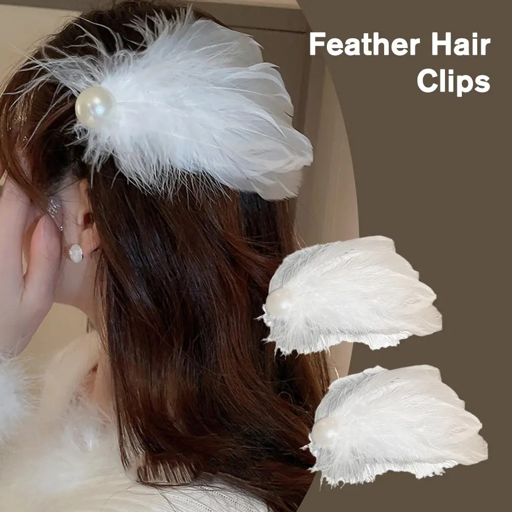 Fairy Style Vacation Feather Hair Clip Personalized Hair Party Costume Barrettes Pearl Swan Ballet Style Accessories Sweet C8X3