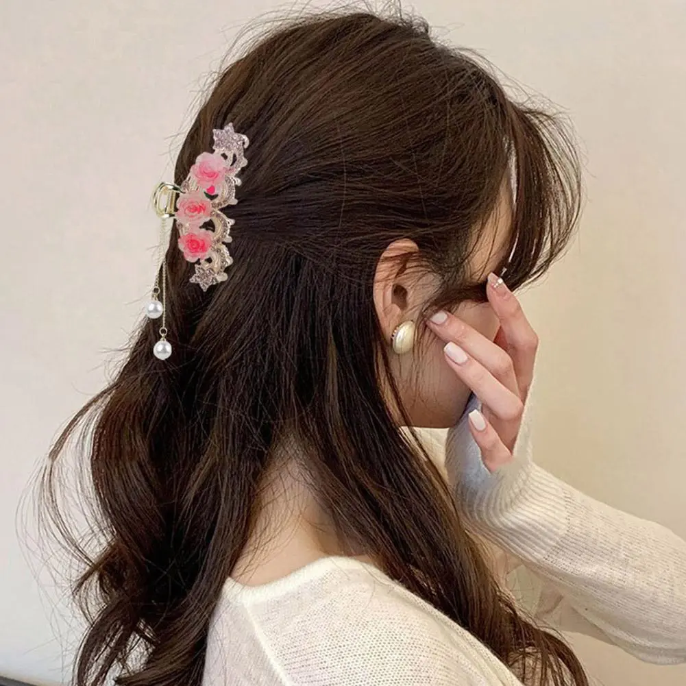 Tea Flower Hairpin Inlaid With Jade Hair Claw Rhinestone Fashion Gold Women'S Clip Hair Headwear Accessories Tassel Clip Ha H3S2