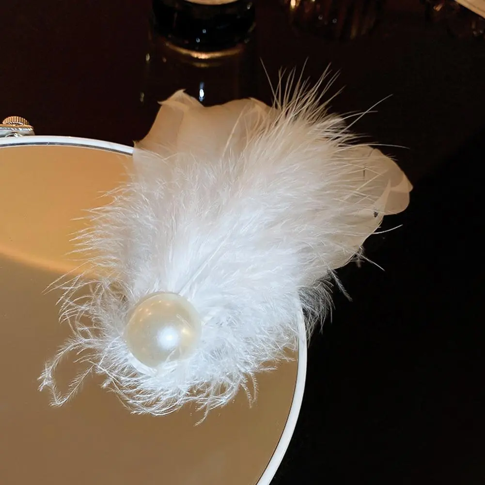 Fairy Style Vacation Feather Hair Clip Personalized Hair Party Costume Barrettes Pearl Swan Ballet Style Accessories Sweet C8X3