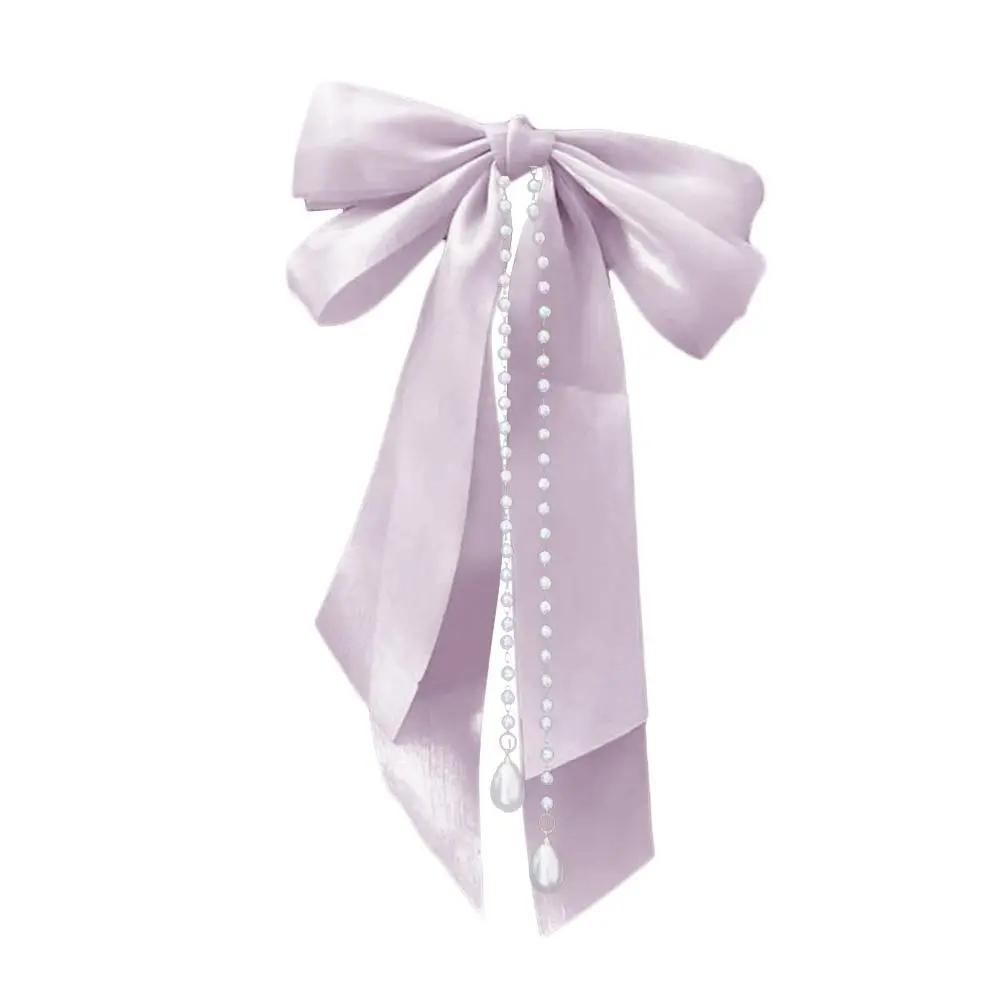 AISHG Elegant Bow Ribbon Hairpin for Women Long Tassels Pearl Pin Bowknot Stain Hair Clip Retro Headband Girls Hair Accesso T3Q7