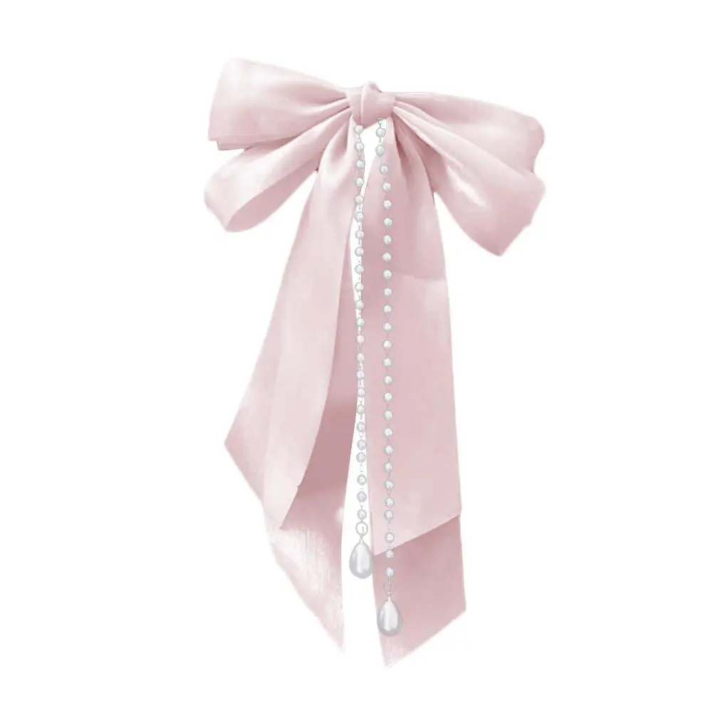 AISHG Elegant Bow Ribbon Hairpin for Women Long Tassels Pearl Pin Bowknot Stain Hair Clip Retro Headband Girls Hair Accesso T3Q7