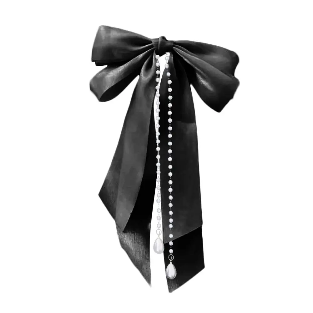 AISHG Elegant Bow Ribbon Hairpin for Women Long Tassels Pearl Pin Bowknot Stain Hair Clip Retro Headband Girls Hair Accesso T3Q7