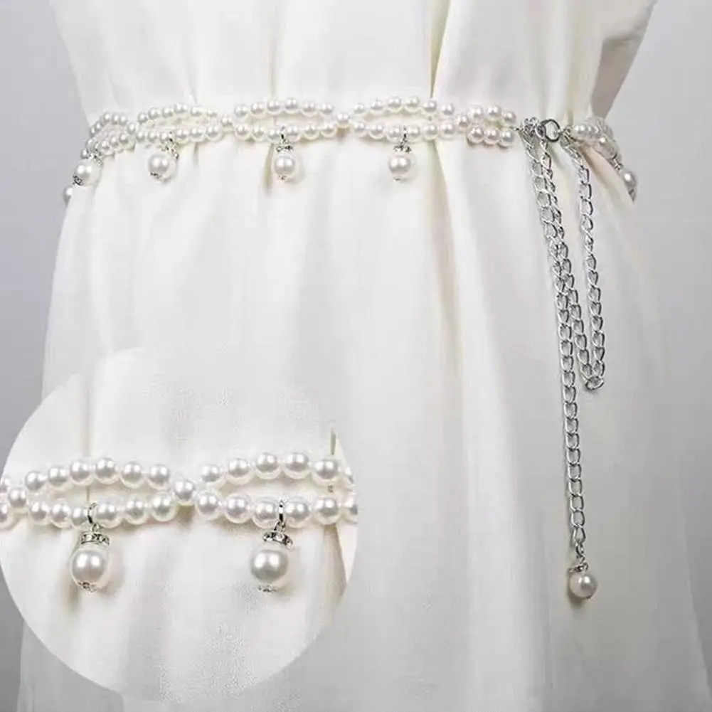 Pearl Waist Chains Women Belt Shiny Rhinestone Waistband For Clothes Decorative Girdles Straps women's slimming belt X3S5