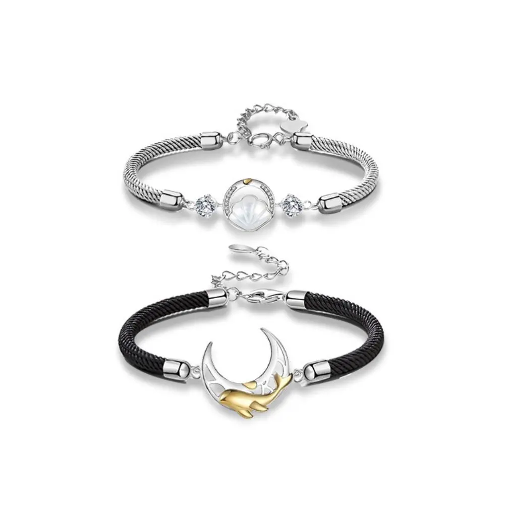 Stainless Steel Couple Bracelet For Women Lover Sun Shell Moon Whale Handmade Braided Rope Charm Friendship Girlfriend Jewelry