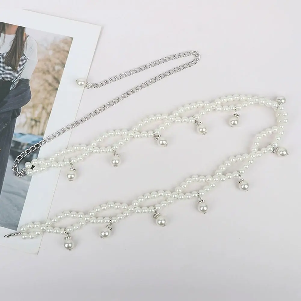 Pearl Waist Chains Women Belt Shiny Rhinestone Waistband For Clothes Decorative Girdles Straps women's slimming belt X3S5