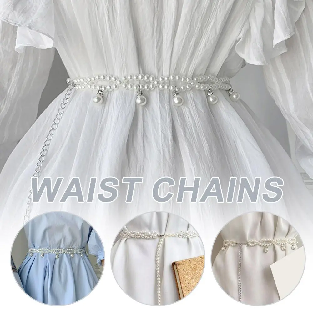 Pearl Waist Chains Women Belt Shiny Rhinestone Waistband For Clothes Decorative Girdles Straps women's slimming belt X3S5
