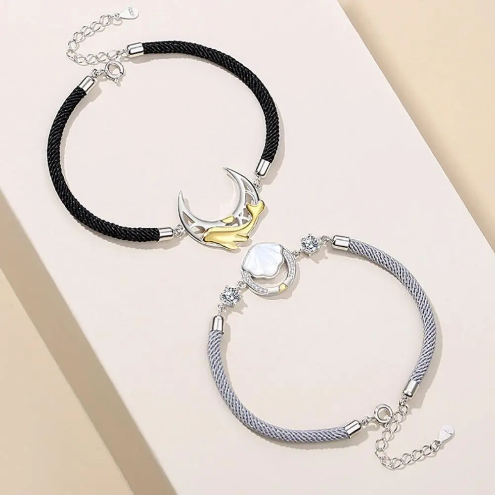 Stainless Steel Couple Bracelet For Women Lover Sun Shell Moon Whale Handmade Braided Rope Charm Friendship Girlfriend Jewelry
