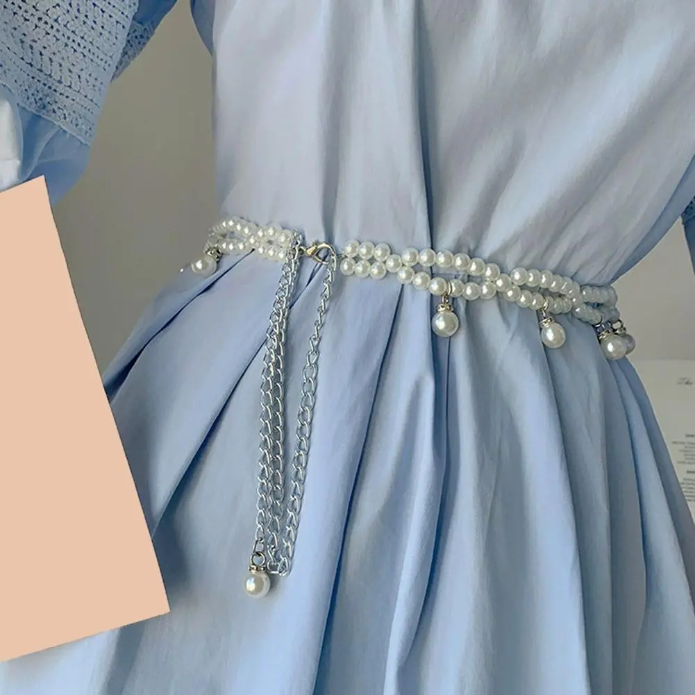 Pearl Waist Chains Women Belt Shiny Rhinestone Waistband For Clothes Decorative Girdles Straps women's slimming belt X3S5
