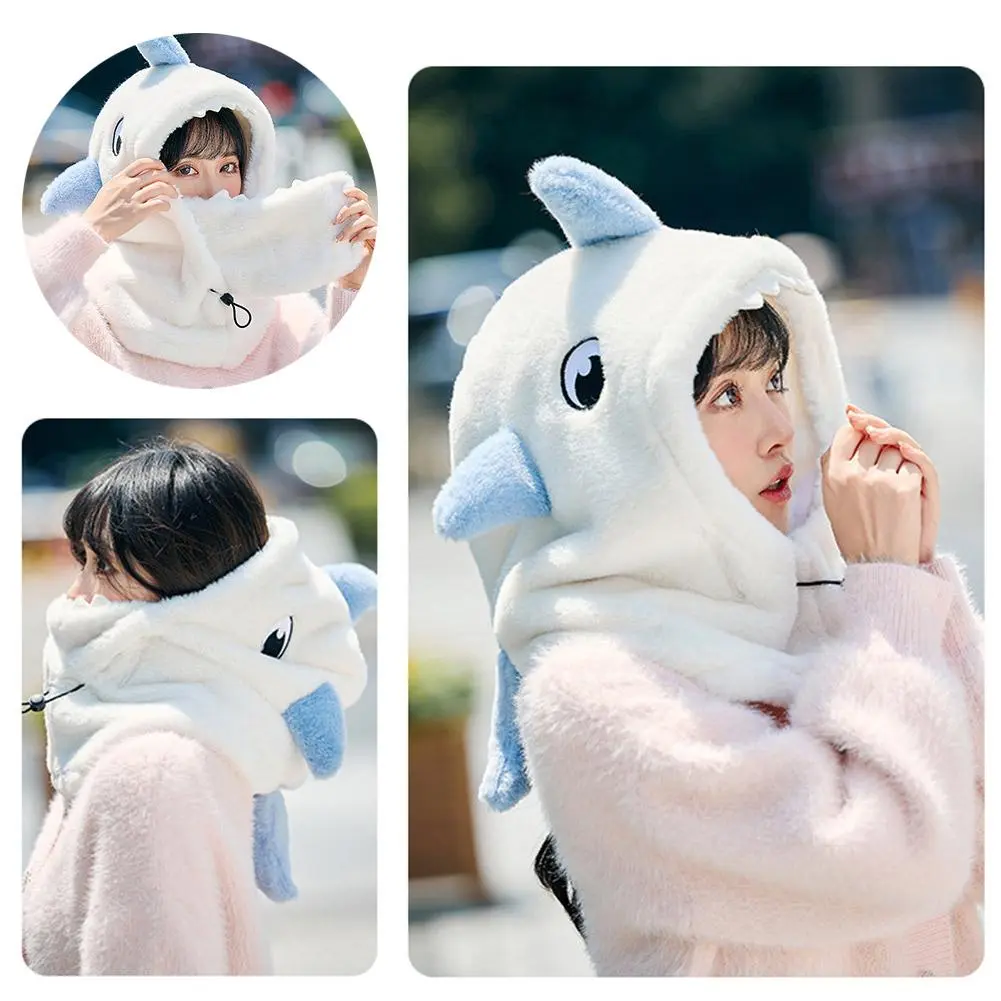 Winter Warm Ski Helmet Cover Comfortable Soft Fleece Skiing Head Warmer Cartoon Cute Cartoon Shark Decorative Helmet Cover Hat
