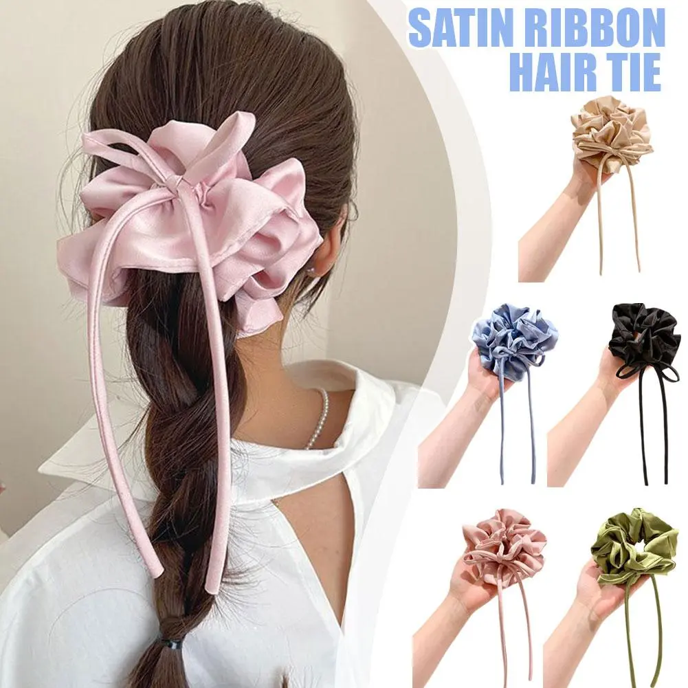 Bow Ribbon Hairbands Long Elastic Sweet Scrunchies Tied Hair Hair Accessory High Flowers Feel High-end With Bands Quality S P9H9