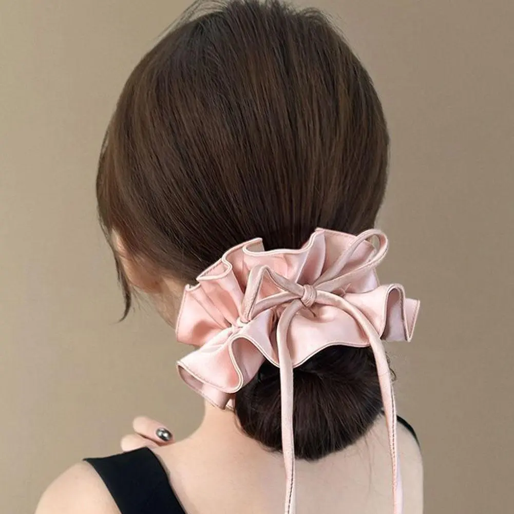 Bow Ribbon Hairbands Long Elastic Sweet Scrunchies Tied Hair Hair Accessory High Flowers Feel High-end With Bands Quality S P9H9