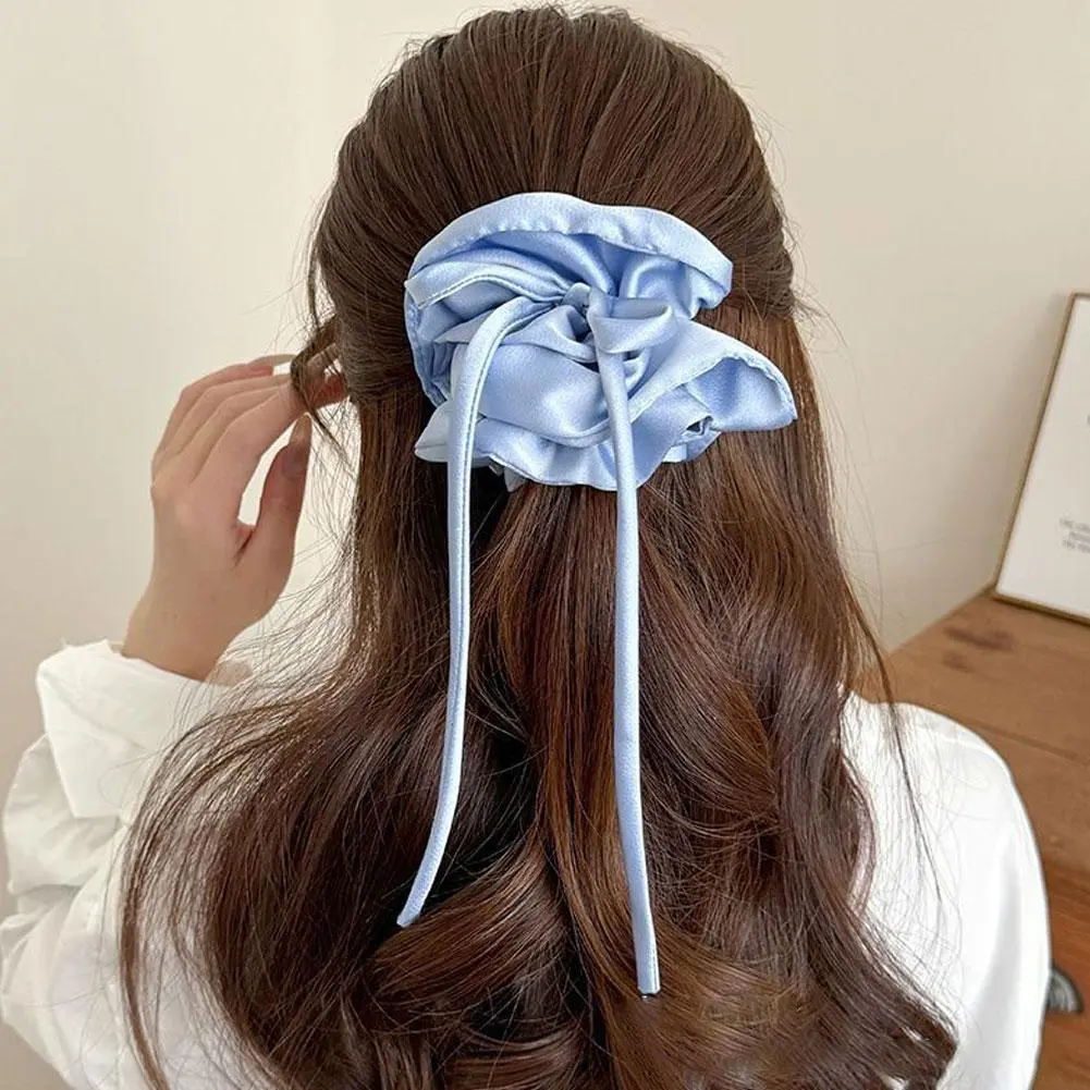 Bow Ribbon Hairbands Long Elastic Sweet Scrunchies Tied Hair Hair Accessory High Flowers Feel High-end With Bands Quality S P9H9