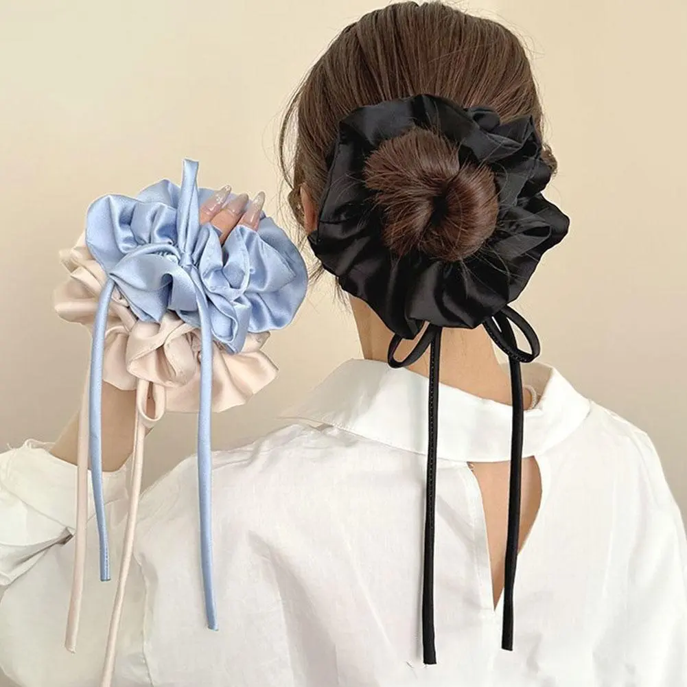 Bow Ribbon Hairbands Long Elastic Sweet Scrunchies Tied Hair Hair Accessory High Flowers Feel High-end With Bands Quality S P9H9